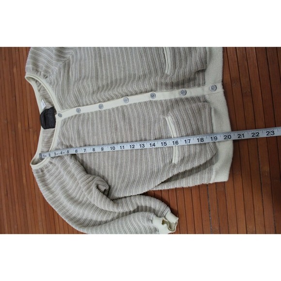 Guinevere Anthropologie Sweater S Cream Linear Gleam Linen Blend Cardigan - Picture 6 of 7